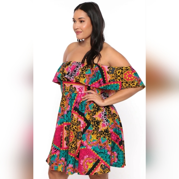 NEW NWOT CurvySense Plus Size Fuchsia/Teal Victorian Print Dress Size 3XL - Picture 4 of 8